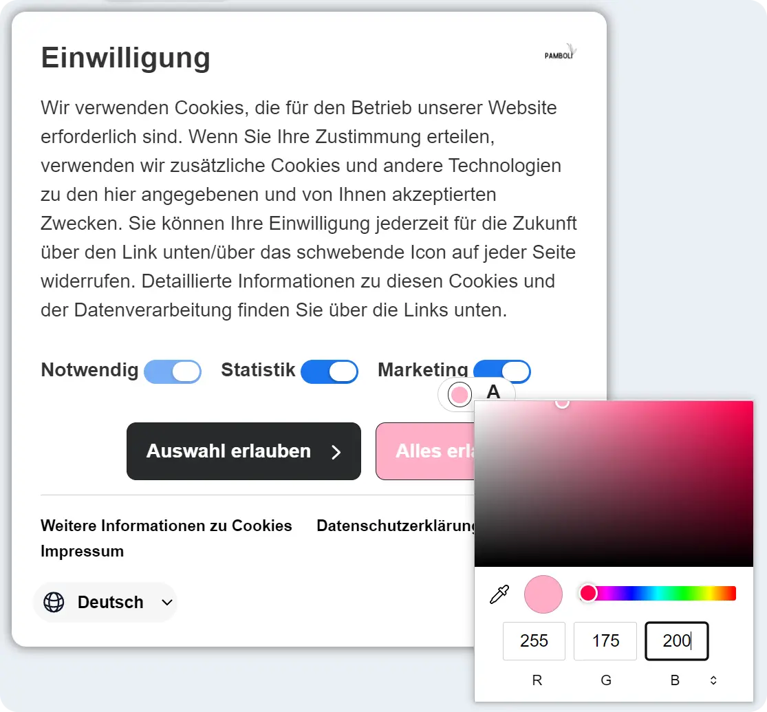 Text und Design einrichten