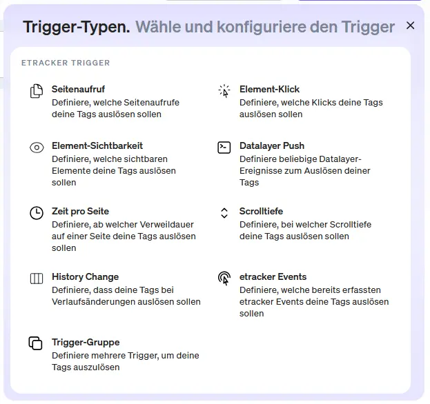 Select trigger types