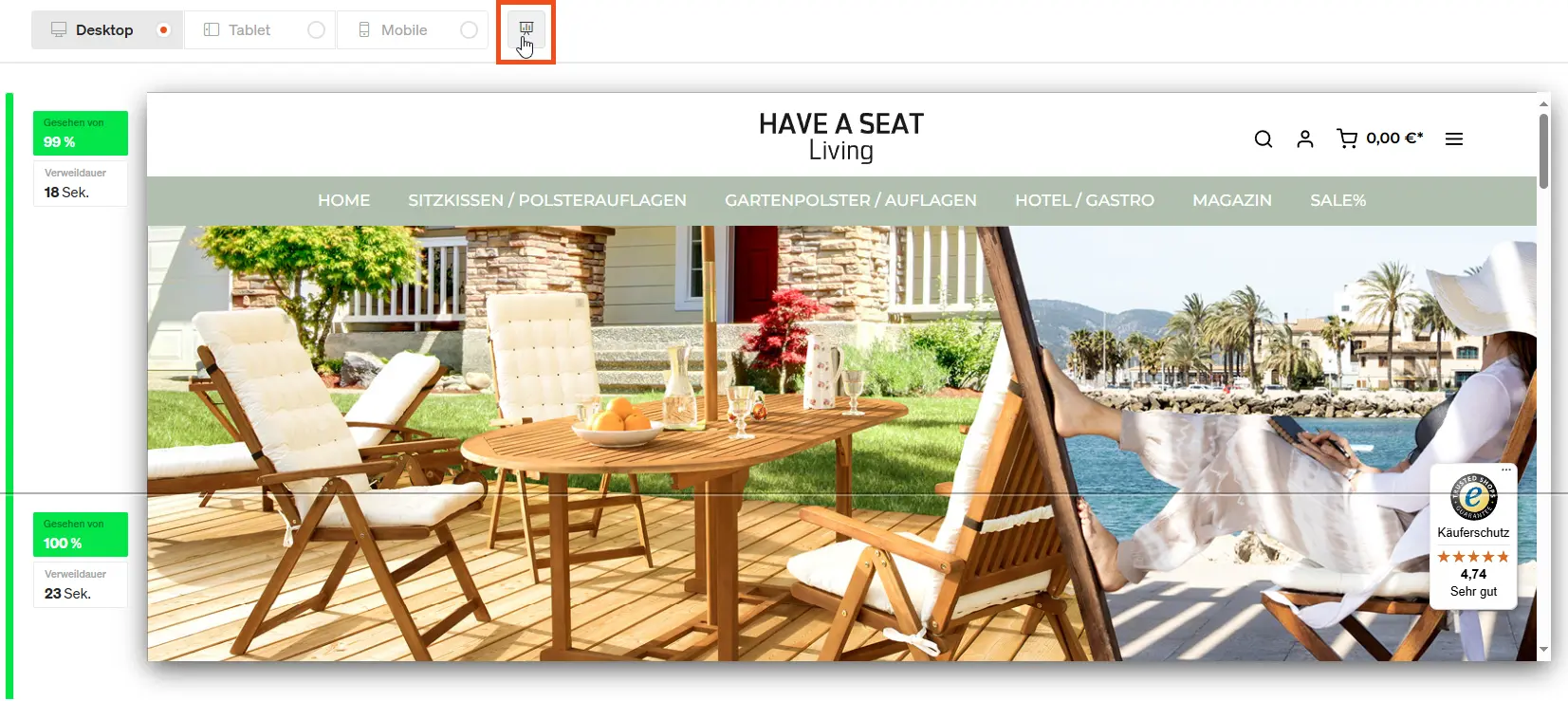 Screenshot etracker analytics Scrollmap