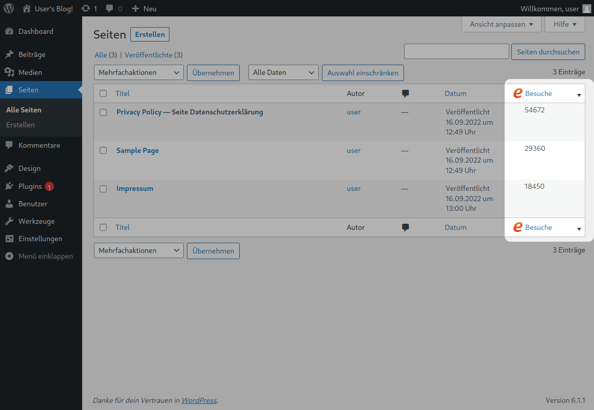 WordPress etracker Analytics Plugin - Integriertes Reporting