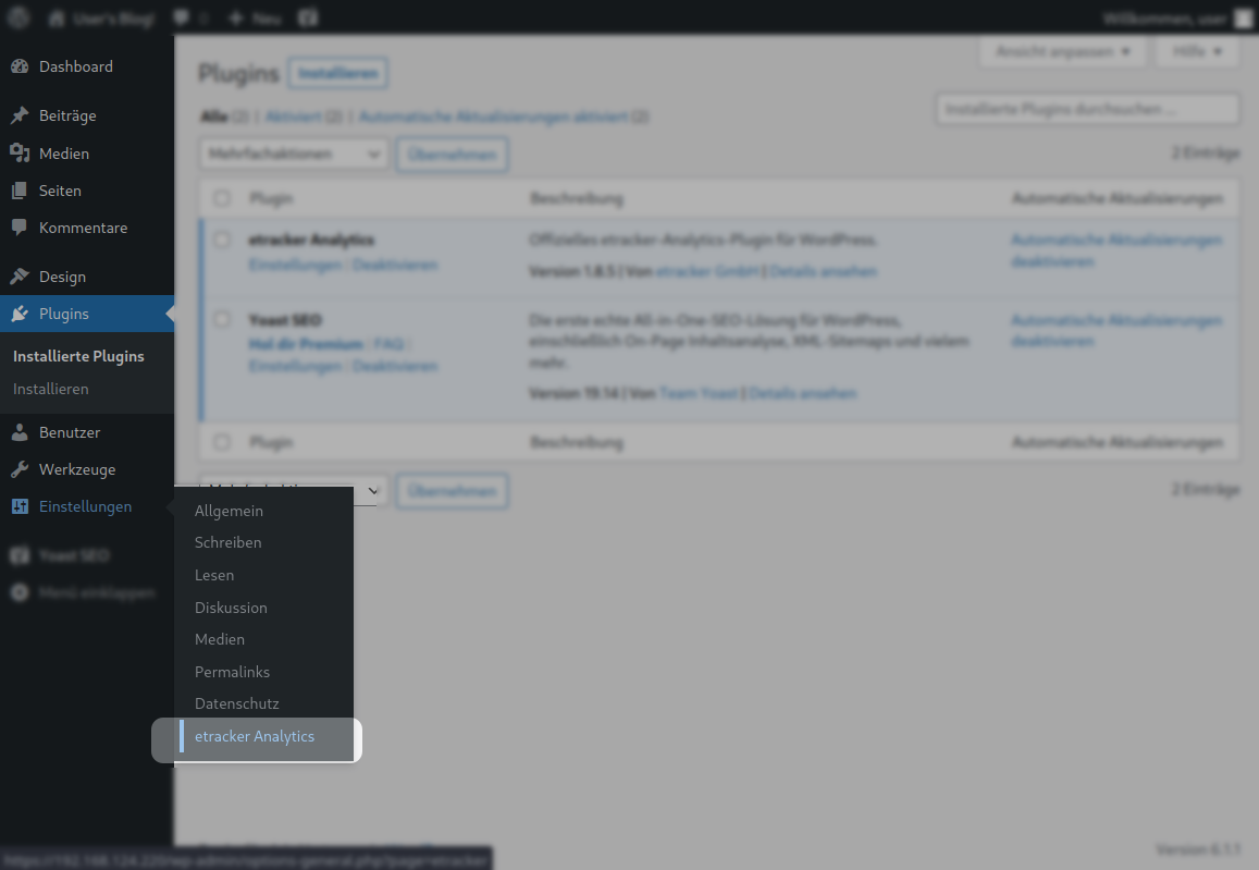 WordPress etracker Analytics Plugin Einstellungen