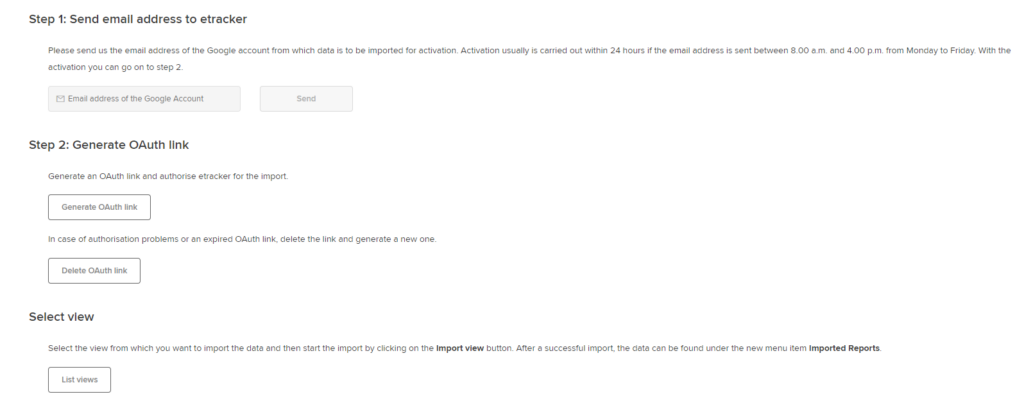 Activate the import of your Universal Analytics data using the three steps shown.