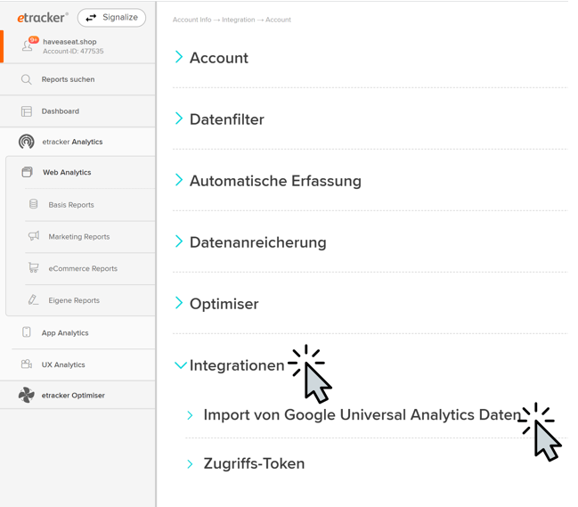 Öffne die Import-Funktion in etracker Analytics, um die Datensicherung deiner Universal Analytics Daten voran zu treiben.